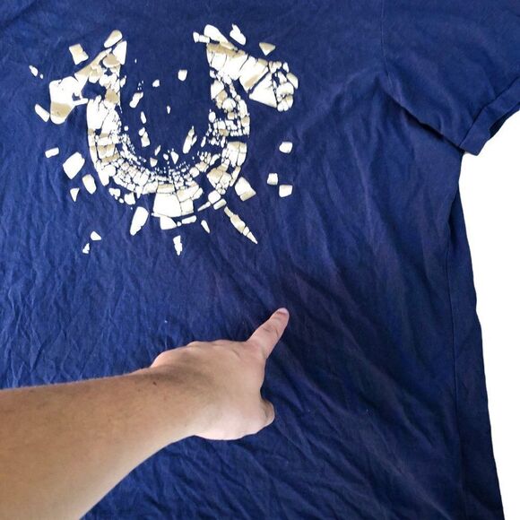 True Religion T Shirt XXX SS Metallic Tee Blue - Picture 3 of 5